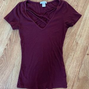 Ribbed criss cross t shirt